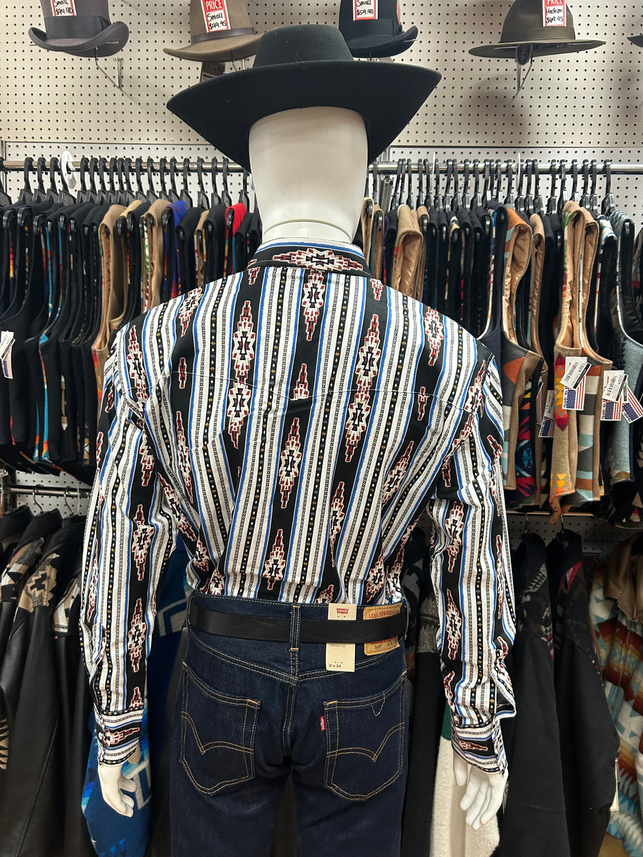 Wrangler Checotah Long Sleeve Snap Shirt,Classic Multi Fit Black and B