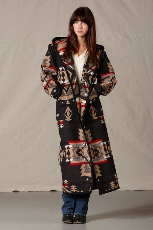 Kraffs Reversible Long Wool Coat Black Diamond