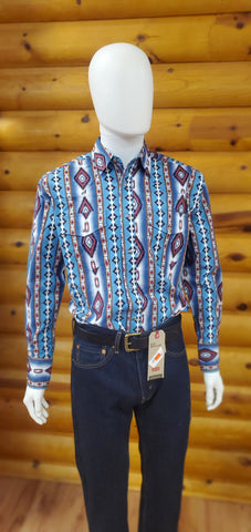 Wrangler Checotah Long Sleeve Snap Shirt, Blue & Red Multi