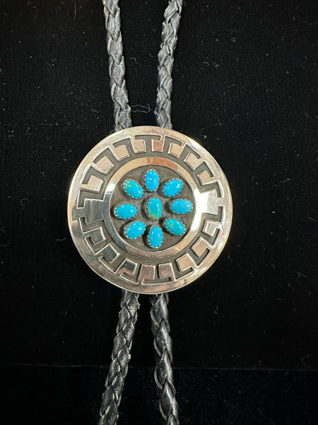Sterling Silver Turquoise Sunburst Bolo Tie