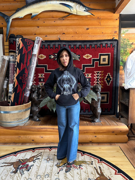 Four Feathers Hoodie, Black PAISLEY Background