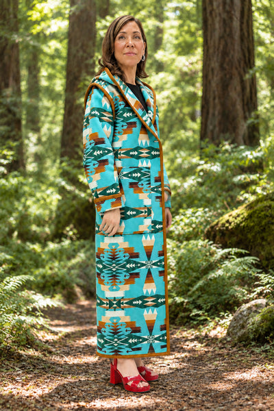 Kraffs Reversible Long Wool Coat, Tucson Aqua