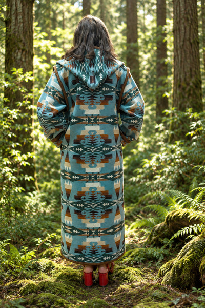 Kraffs Reversible Long Wool Coat, Tucson Aqua