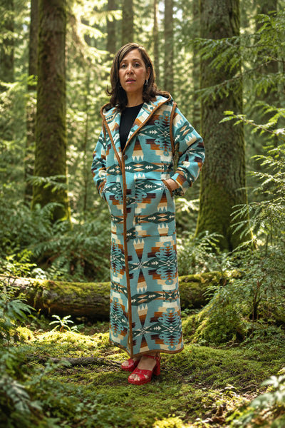 Kraffs Reversible Long Wool Coat, Tucson Aqua
