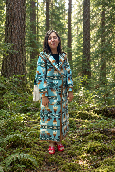 Kraffs Reversible Long Wool Coat, Tucson Aqua