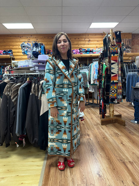 Kraffs Reversible Long Wool Coat, Tucson Aqua
