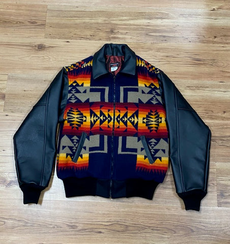 Kraffs Bomber Jacket, Chief Joseph Indigo, with Leather Sleeves