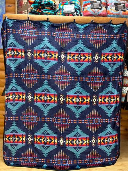 Western Trading Queen Size fleece blankets 2 ply, reversible, NAVY