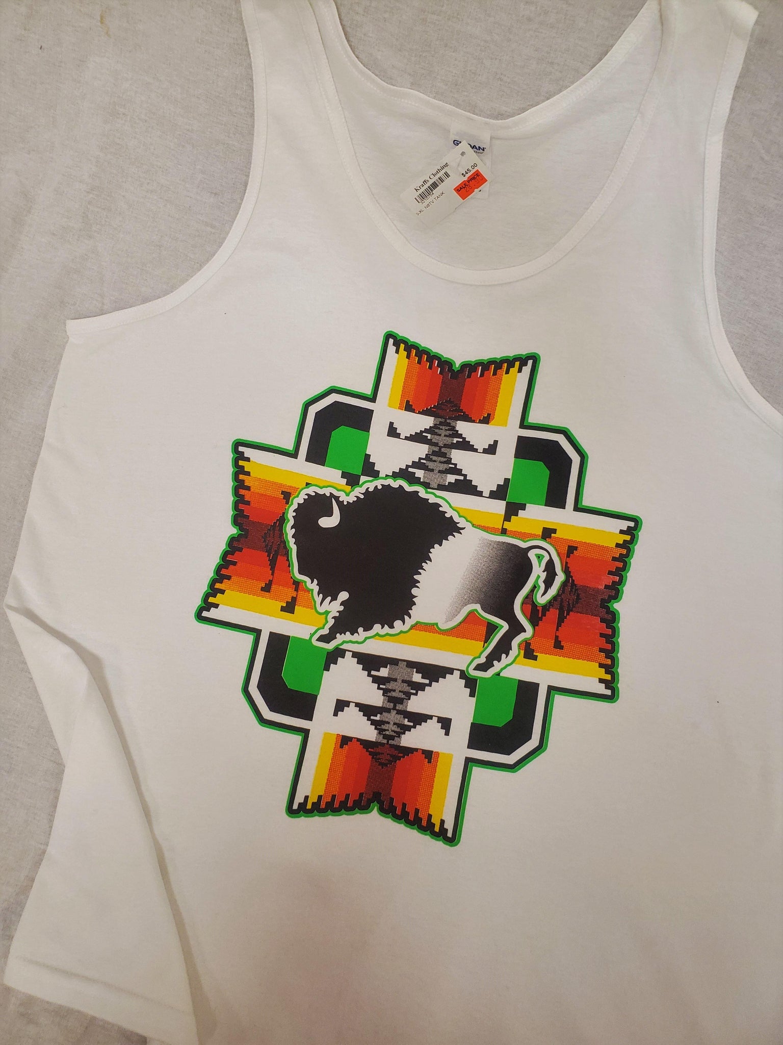 Buffalo Native Themed Tank, White - Kraffs Clothing