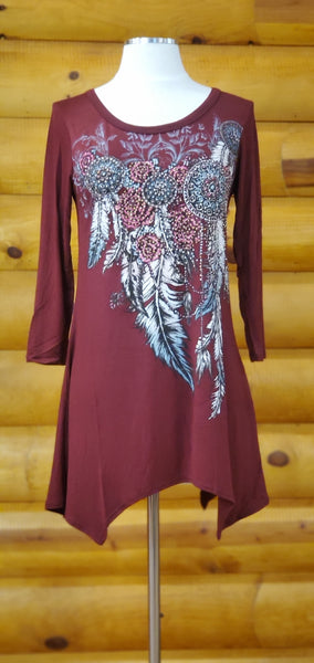 Liberty Wear Burgundy Feathers & Conchos, Mini Shark Tail