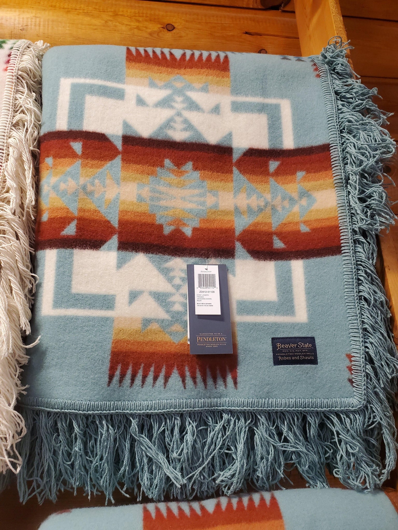 Pendleton® Chief Joseph Shawl Blanket, Aqua - Kraffs Clothing