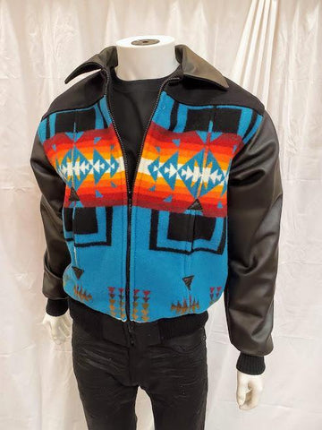Leather Bomber Jacket, Chief Joseph Turquoise - Kraffs Clothing