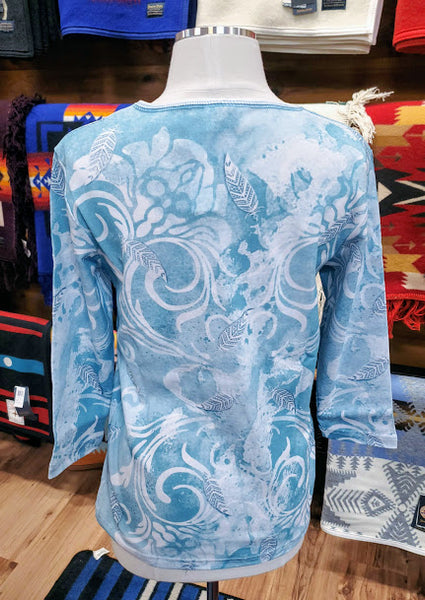 Women's 3/4 Sleeve 100% Cotton Tshirt, Cactus Bay, Turquoise Dreamcatcher