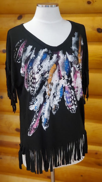 Liberty Wear Black Fringe and Feather Ladies' Tee