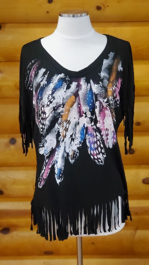 Liberty Wear Black Fringe and Feather Ladies' Tee