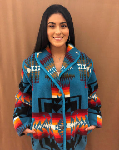 Kraff’s Reversible Car Coat, Chief Joseph Turquoise - Kraffs Clothing