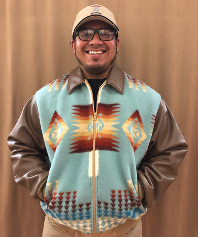 Leather Bomber Jacket, Chief Joseph Aqua - Kraffs Clothing