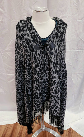 Leopard Print Fringed Poncho. Women's Poncho. Women's outerwear. Cripple Creek Poncho. On Sale! 40% off!
