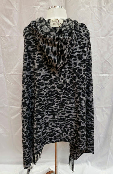 Leopard Print Fringed Poncho. Women's Poncho. Women's outerwear. Cripple Creek Poncho. On Sale! 40% off!