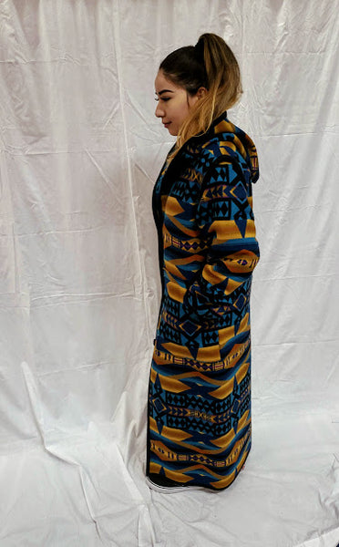 Reversible Long Coat, La Paz, Turquoise