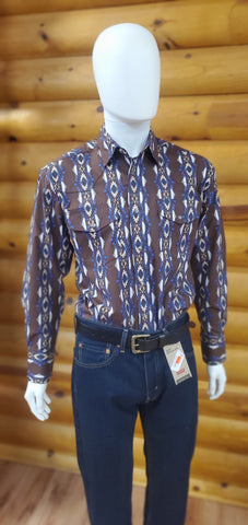 Wrangler Checotah Long Sleeve Snap Shirt, Brown & Blue Multi