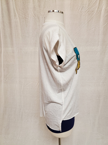 Women's lightweight high-low white Thunderbird t-shirt, by Bohemian Cowgirl