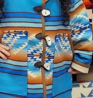 Kraff's Reversible Car Coat, Chief Joseph, Aqua - Kraffs Clothing