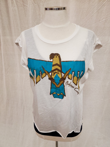 Women's lightweight high-low white Thunderbird t-shirt, by Bohemian Cowgirl